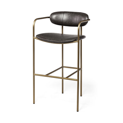 30" Brown And Gold Faux Leather And Steel Bar Height Bar Chair - Loft&Timber