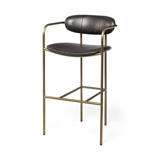 30" Brown And Gold Faux Leather And Steel Bar Height Bar Chair - Loft&Timber