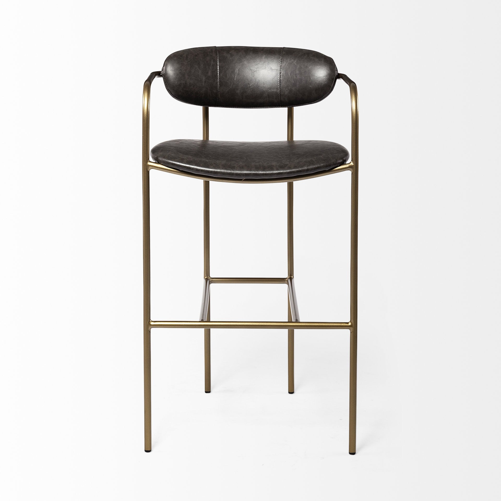30" Brown And Gold Faux Leather And Steel Bar Height Bar Chair - Loft&Timber