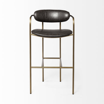 30" Brown And Gold Faux Leather And Steel Bar Height Bar Chair - Loft&Timber