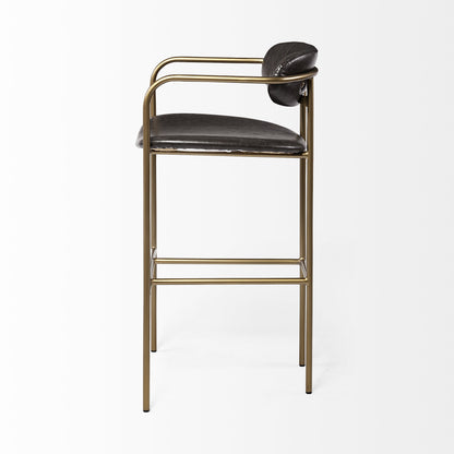 30" Brown And Gold Faux Leather And Steel Bar Height Bar Chair - Loft&Timber