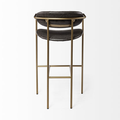 30" Brown And Gold Faux Leather And Steel Bar Height Bar Chair - Loft&Timber