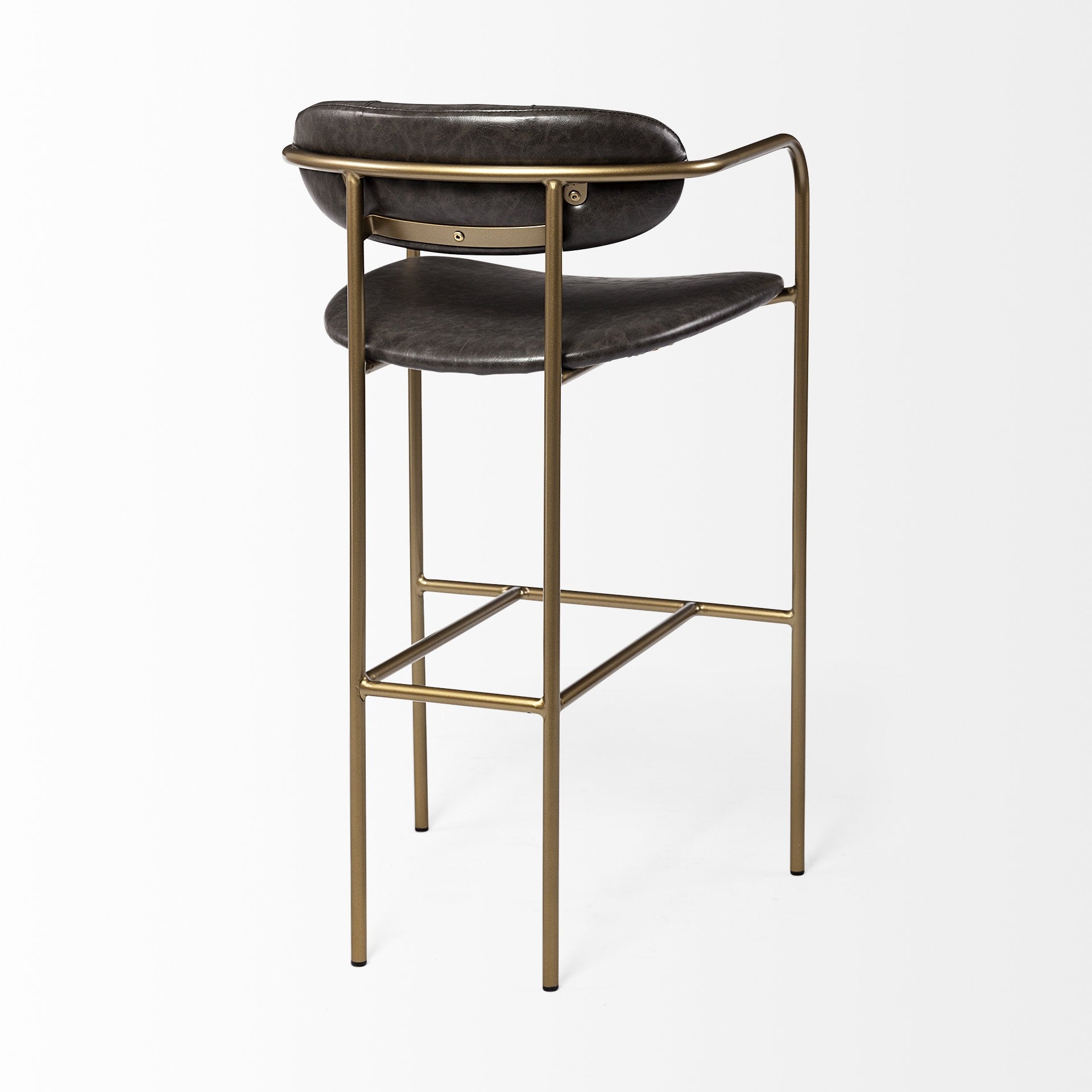 30" Brown And Gold Faux Leather And Steel Bar Height Bar Chair - Loft&Timber