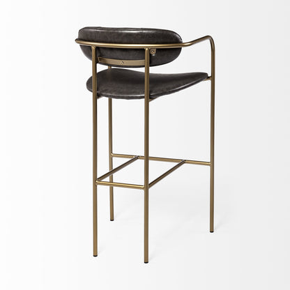 30" Brown And Gold Faux Leather And Steel Bar Height Bar Chair - Loft&Timber
