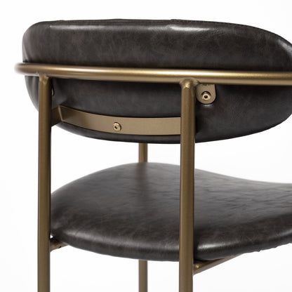 30" Brown And Gold Faux Leather And Steel Bar Height Bar Chair - Loft&Timber