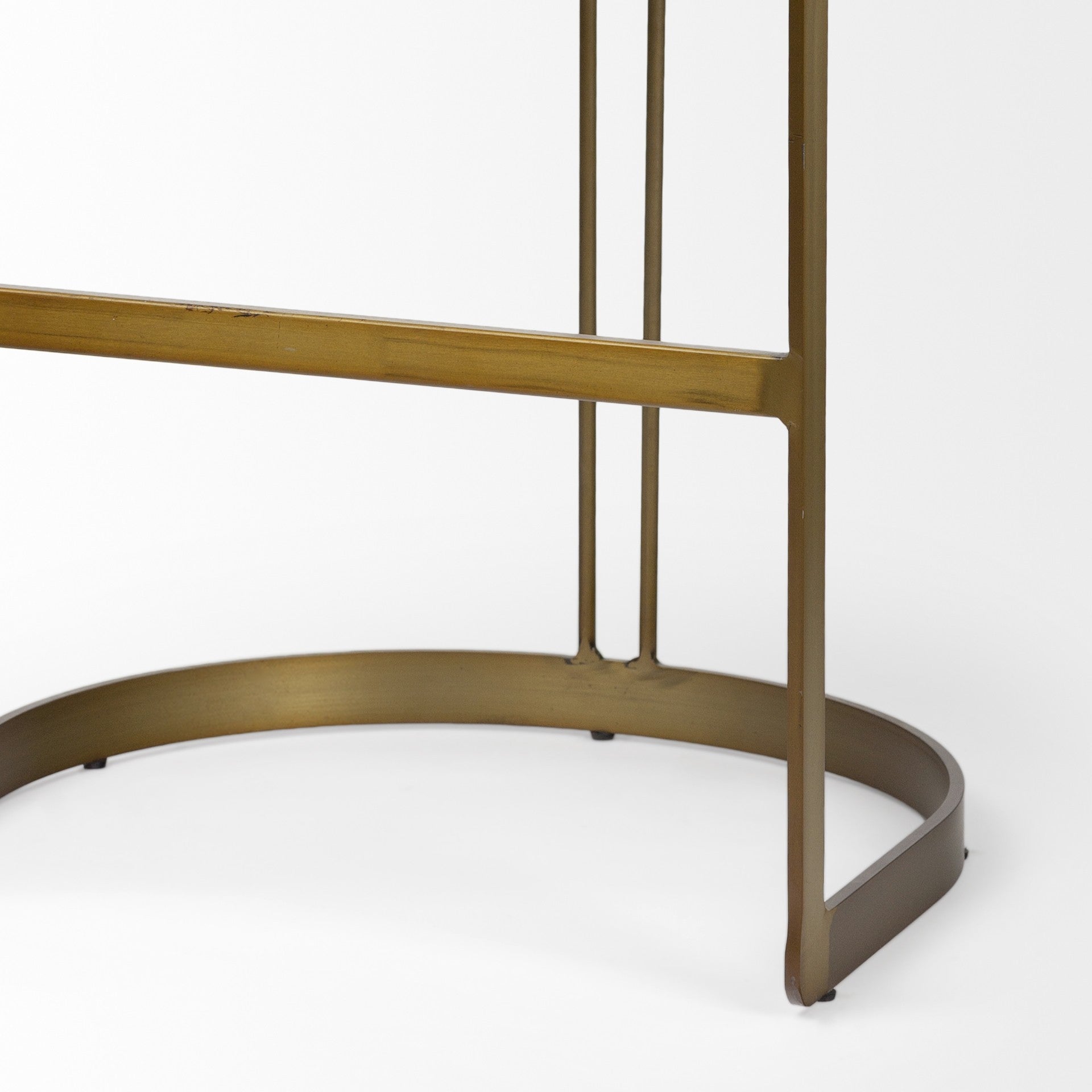 29" Brown Leather And Antiqued Brass Metal Low Back Bar Height Bar Chair - Loft&Timber