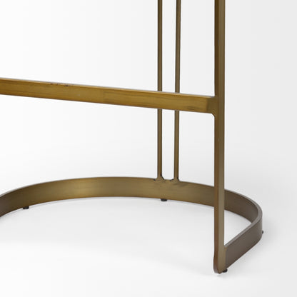 29" Brown Leather And Antiqued Brass Metal Low Back Bar Height Bar Chair - Loft&Timber