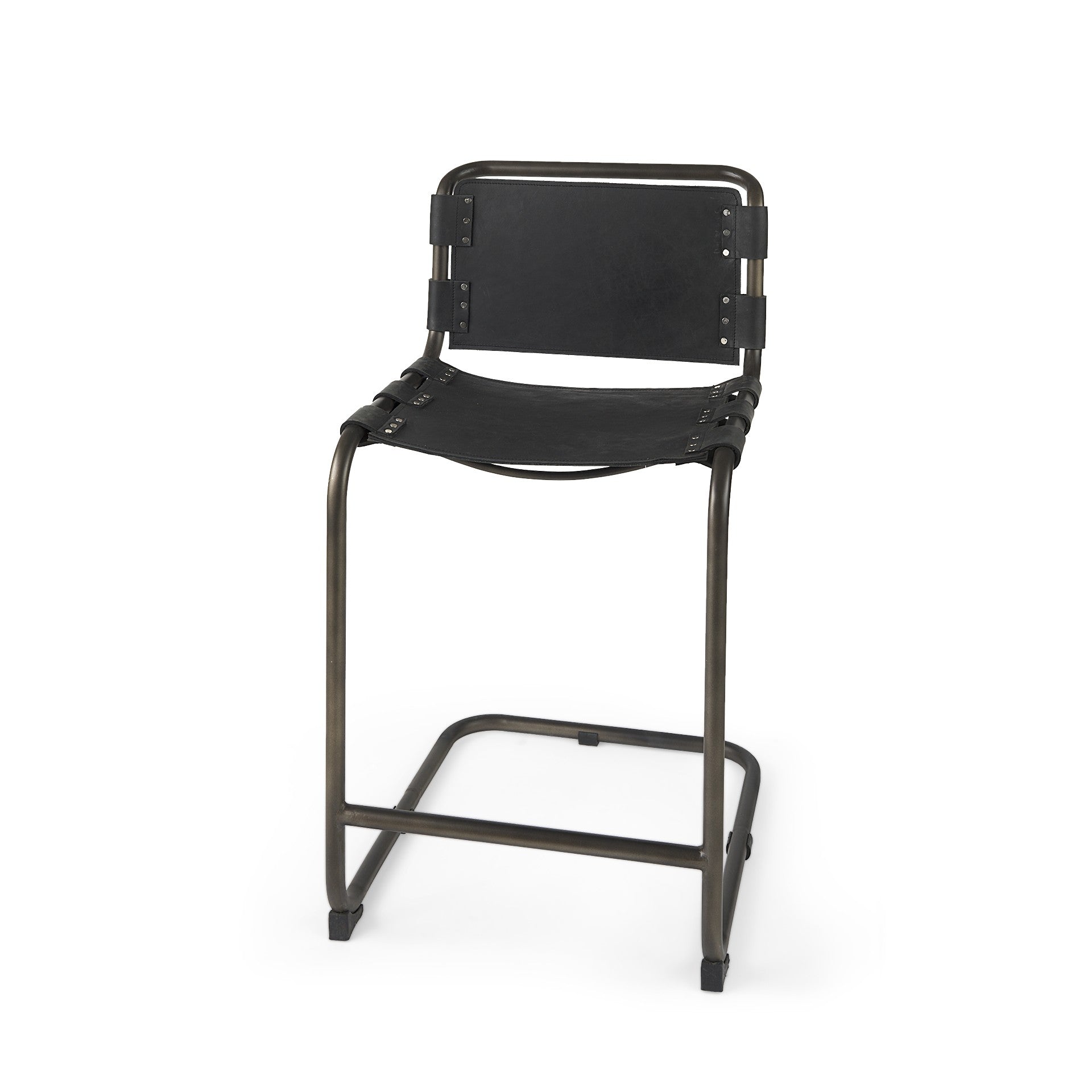 29" Black Leather And Iron Bar Chair - Loft&Timber