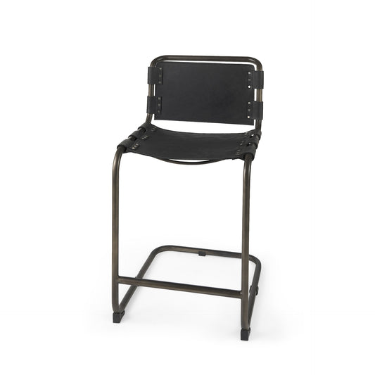 29" Black Leather And Iron Bar Chair - Loft&Timber
