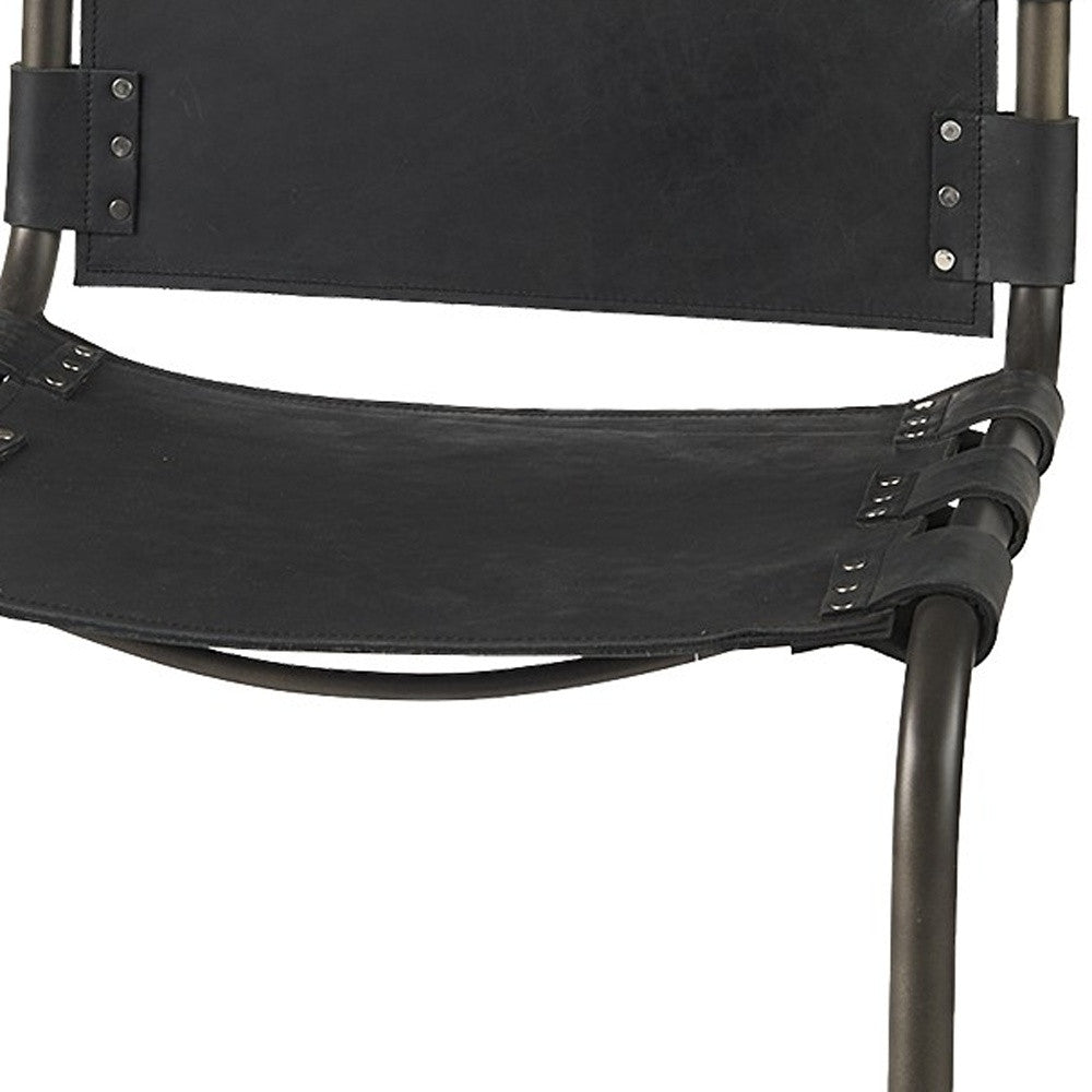 29" Black Leather And Iron Bar Chair - Loft&Timber