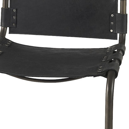 29" Black Leather And Iron Bar Chair - Loft&Timber