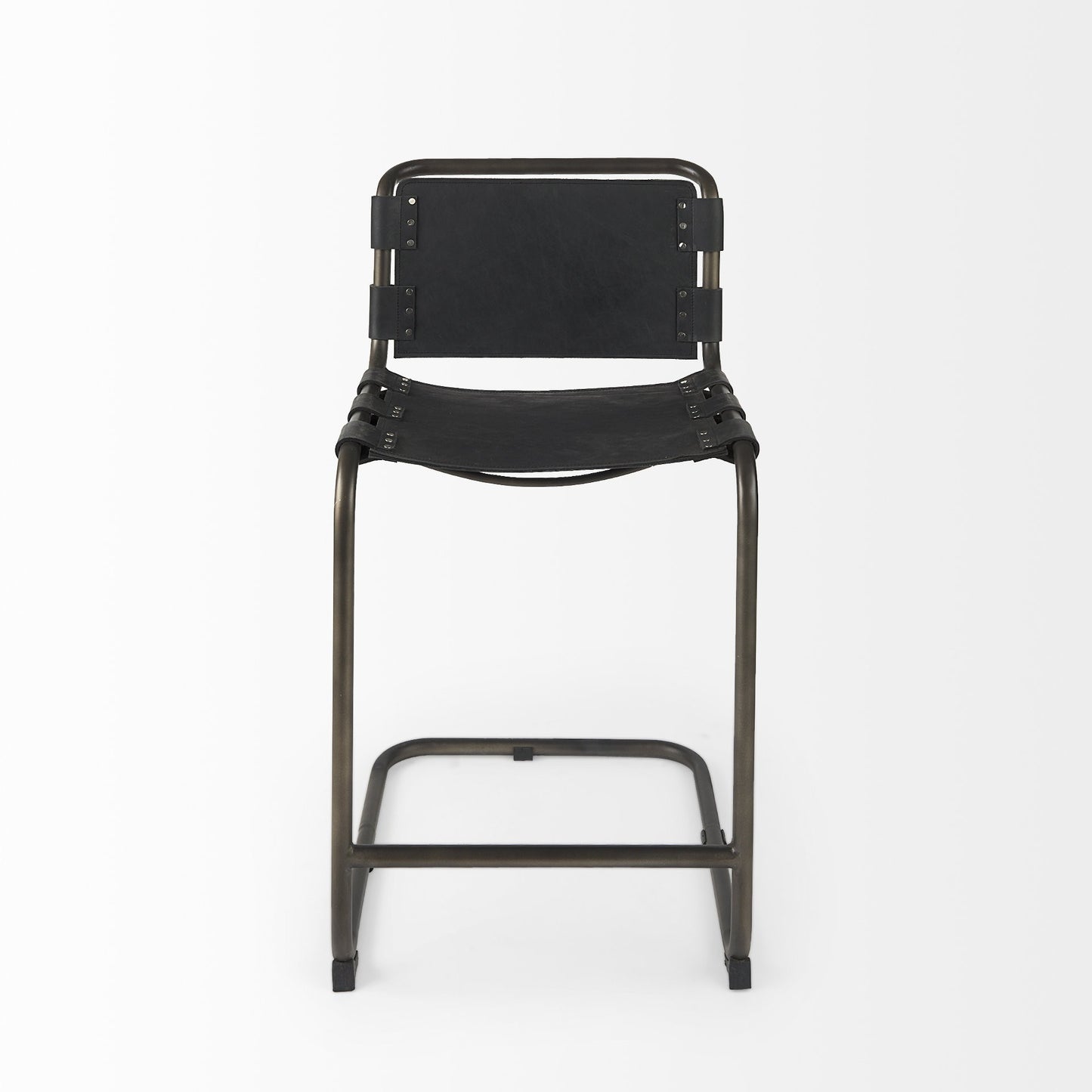 29" Black Leather And Iron Bar Chair - Loft&Timber