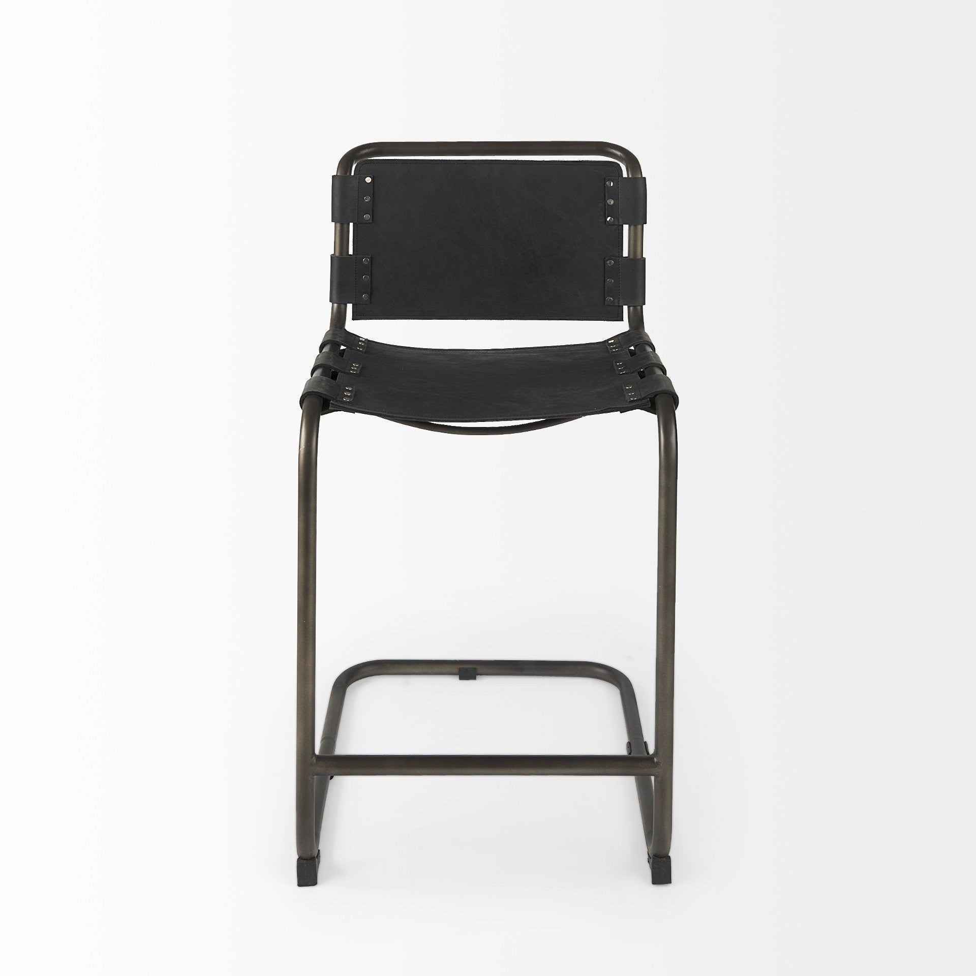 29" Black Leather And Iron Bar Chair - Loft&Timber
