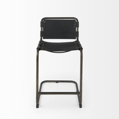29" Black Leather And Iron Bar Chair - Loft&Timber