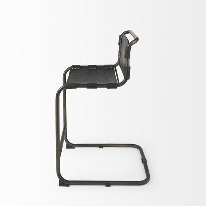 29" Black Leather And Iron Bar Chair - Loft&Timber