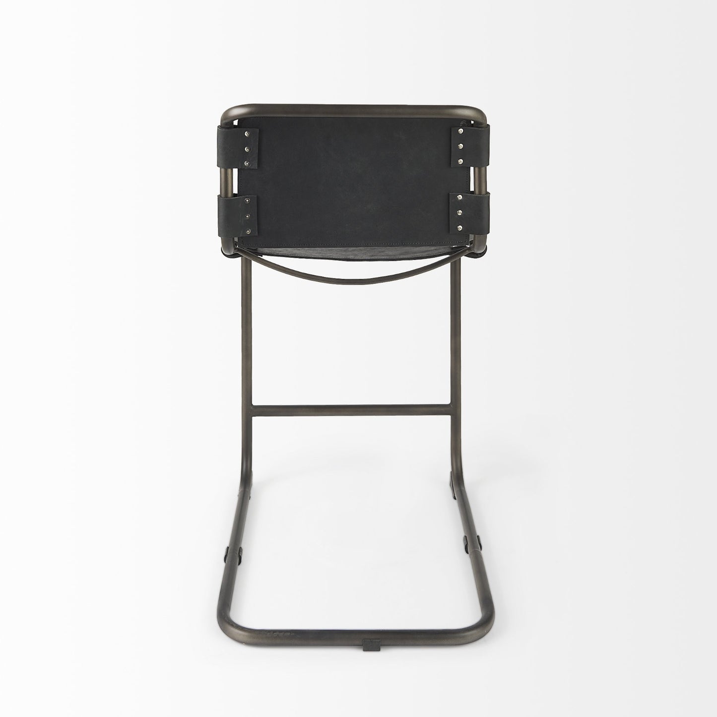 29" Black Leather And Iron Bar Chair - Loft&Timber