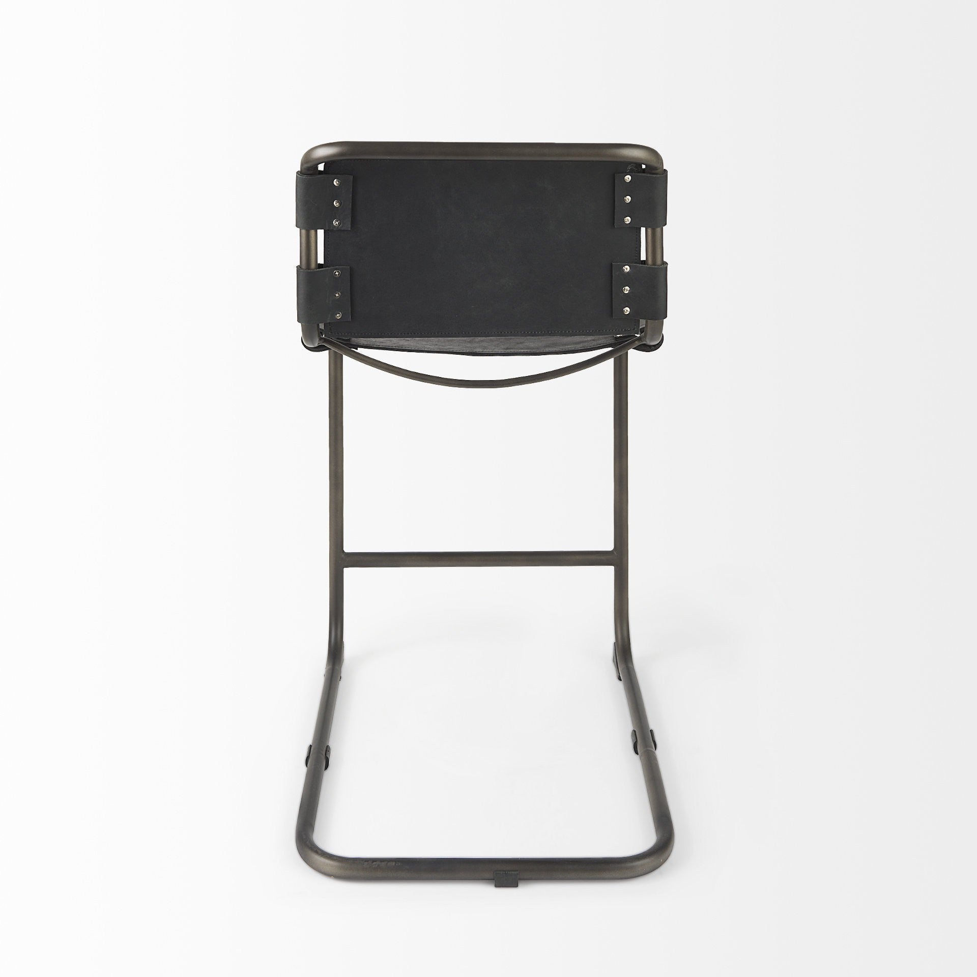 29" Black Leather And Iron Bar Chair - Loft&Timber