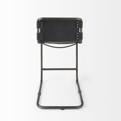 29" Black Leather And Iron Bar Chair - Loft&Timber