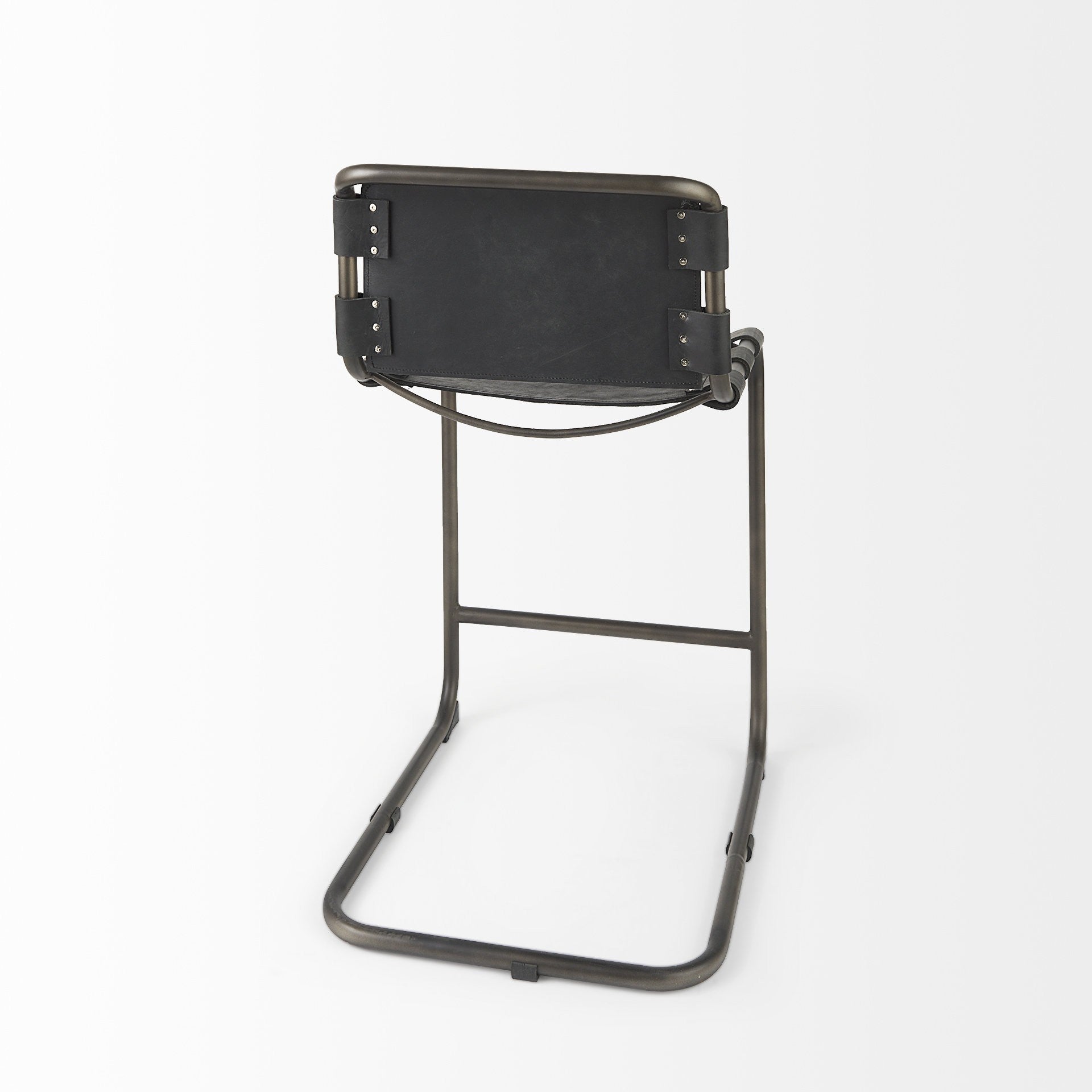 29" Black Leather And Iron Bar Chair - Loft&Timber