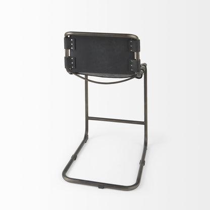 29" Black Leather And Iron Bar Chair - Loft&Timber