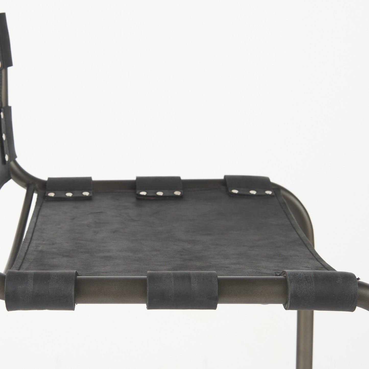 29" Black Leather And Iron Bar Chair - Loft&Timber