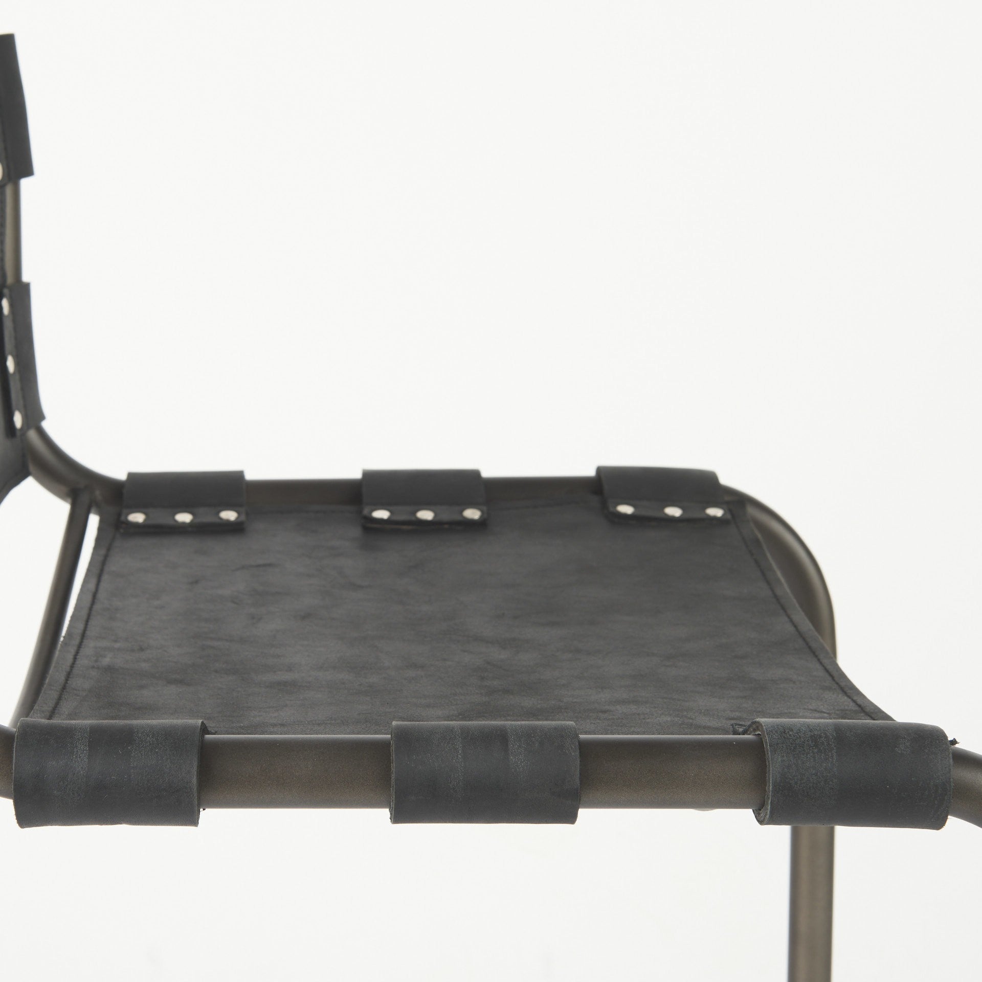 29" Black Leather And Iron Bar Chair - Loft&Timber