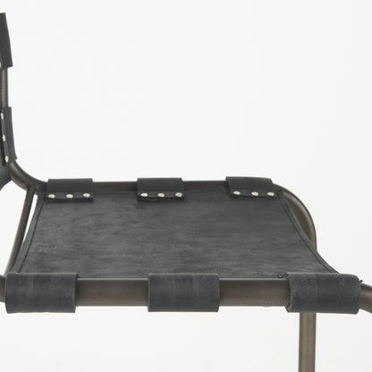 29" Black Leather And Iron Bar Chair - Loft&Timber