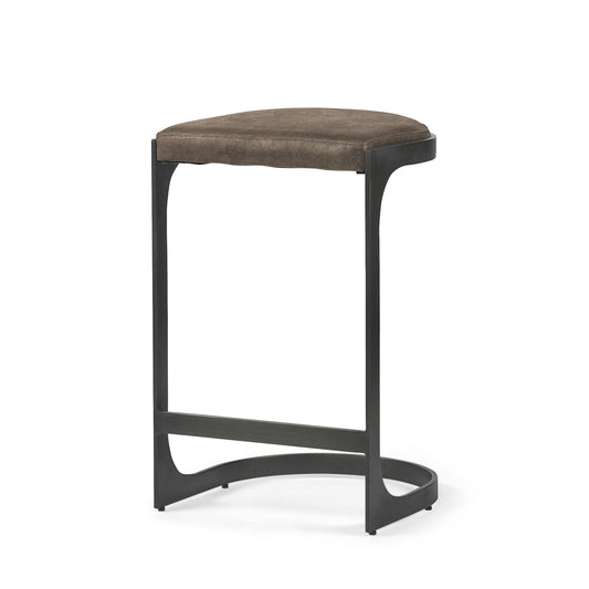 29" Black Leather and Metal Backless Counter Height Bar Chair - Loft&Timber