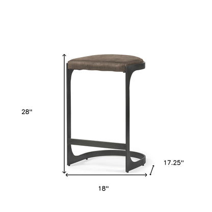 29" Black Leather and Metal Backless Counter Height Bar Chair - Loft&Timber
