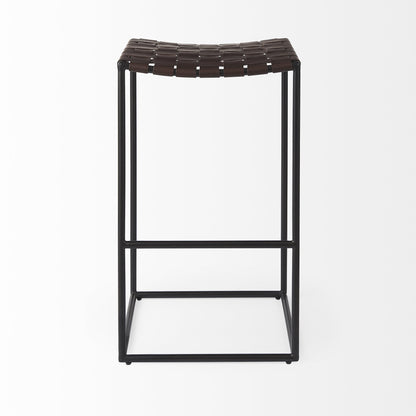 30" Brown And Black Leather And Iron Backless Bar Height Bar Chair - Loft&Timber