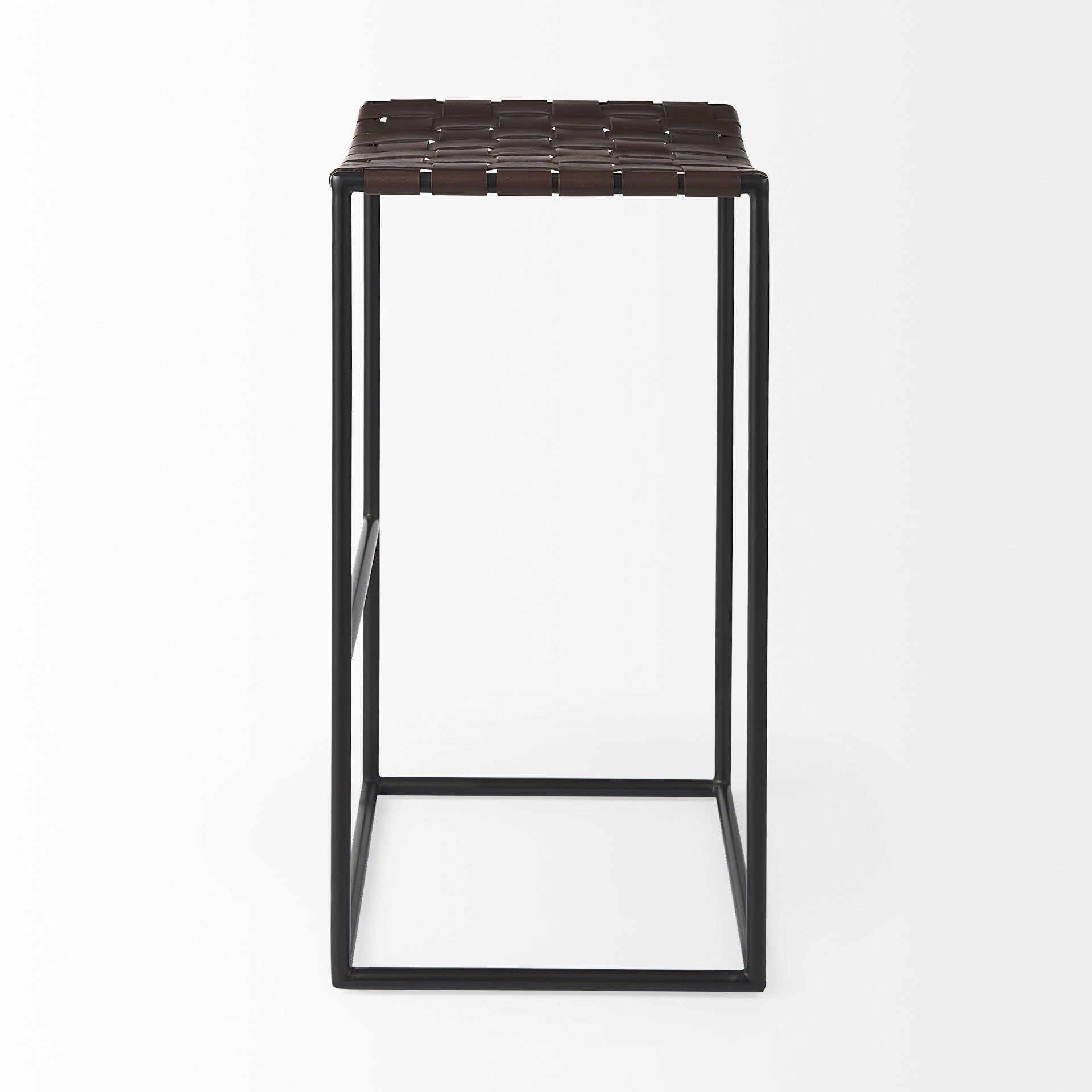 30" Brown And Black Leather And Iron Backless Bar Height Bar Chair - Loft&Timber