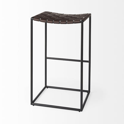 30" Brown And Black Leather And Iron Backless Bar Height Bar Chair - Loft&Timber