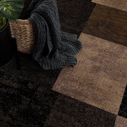 13' Brown And Black Geometric Shag Runner Rug - Loft&Timber