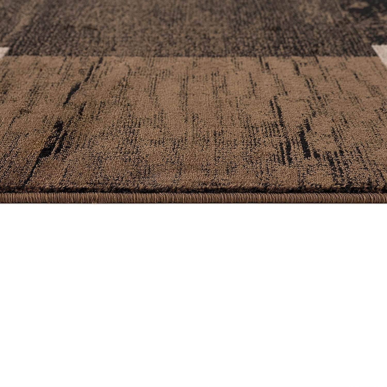 13' Brown And Black Geometric Shag Runner Rug - Loft&Timber