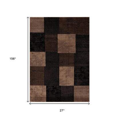13' Brown And Black Geometric Shag Runner Rug - Loft&Timber