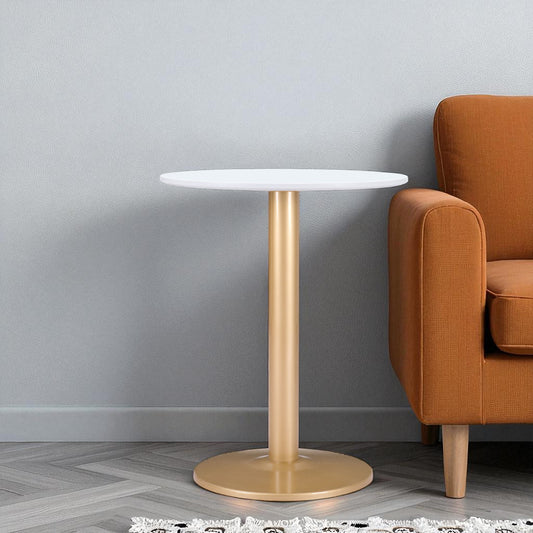 24" Gold And White Round End Table - Loft&Timber