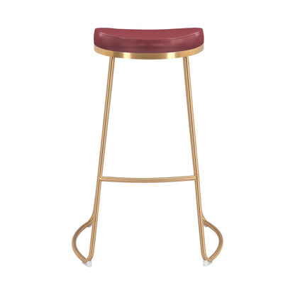 Set of Two 31" Burgundy And Gold Steel Backless Bar Height Bar Chairs - Loft&Timber