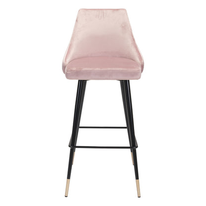 30" Pink And Black Velvet And Steel Bar Height Bar Chair - Loft&Timber