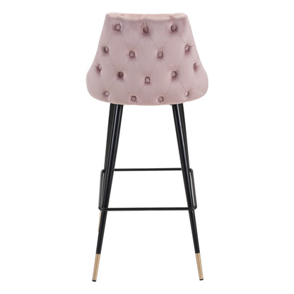 30" Pink And Black Velvet And Steel Bar Height Bar Chair - Loft&Timber
