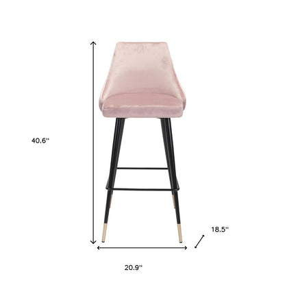 30" Pink And Black Velvet And Steel Bar Height Bar Chair - Loft&Timber