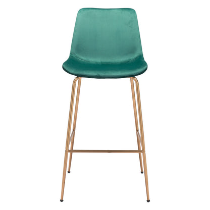 31" Green And Copper Steel Low Back Bar Height Bar Chair - Loft&Timber