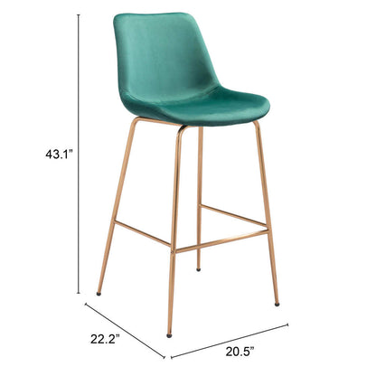 31" Green And Copper Steel Low Back Bar Height Bar Chair - Loft&Timber