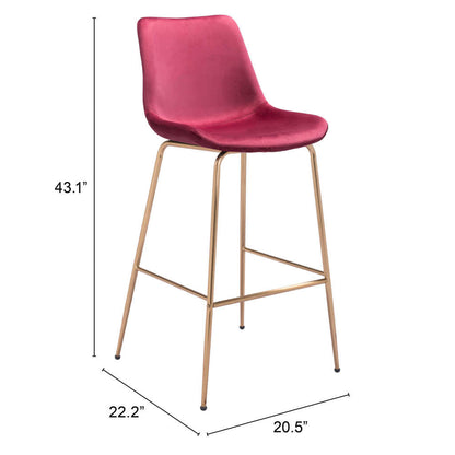 31" Red And Copper Steel Low Back Bar Height Bar Chair - Loft&Timber