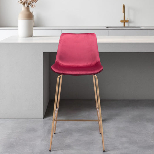 31" Red And Copper Steel Low Back Bar Height Bar Chair - Loft&Timber