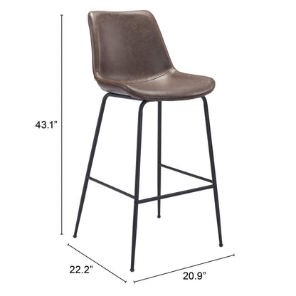 31" Brown and Black Steel Low Back Bar Height Bar Chair - Loft&Timber