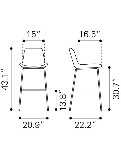 31 " Gray And Black Steel Low Back Bar Height Bar Chair - Loft&Timber