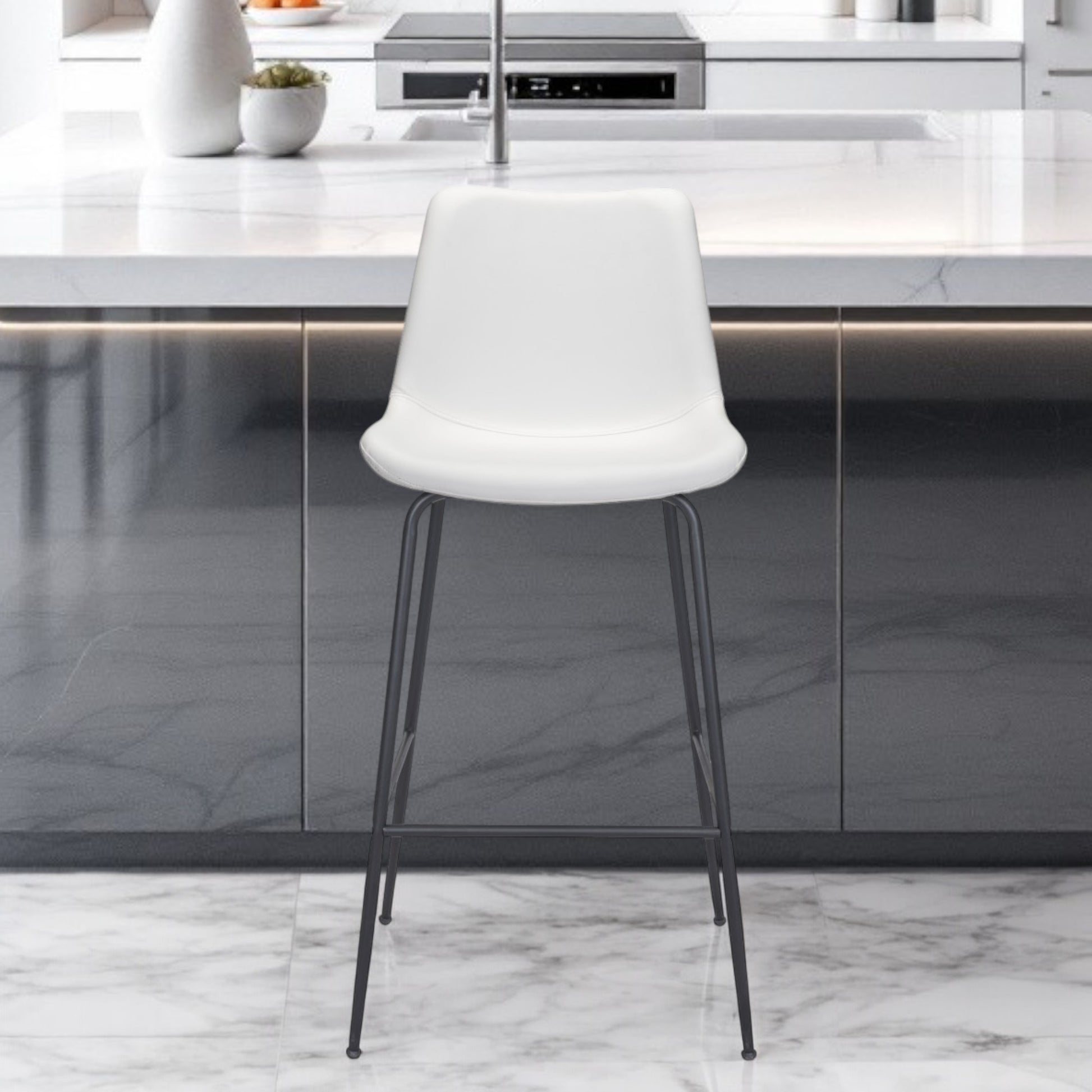 31" White And Black Steel Low Back Bar Height Bar Chair - Loft&Timber