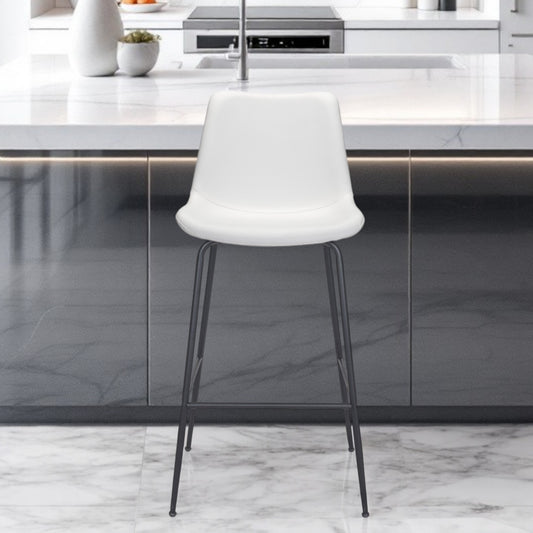 31" White And Black Steel Low Back Bar Height Bar Chair - Loft&Timber