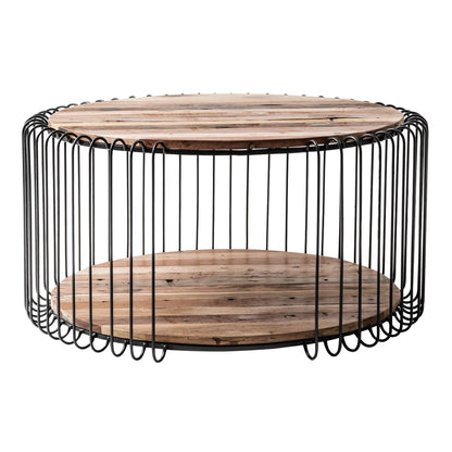 32" Natural And Black Solid Wood And Steel Round Coffee Table With Shelf - Loft&Timber