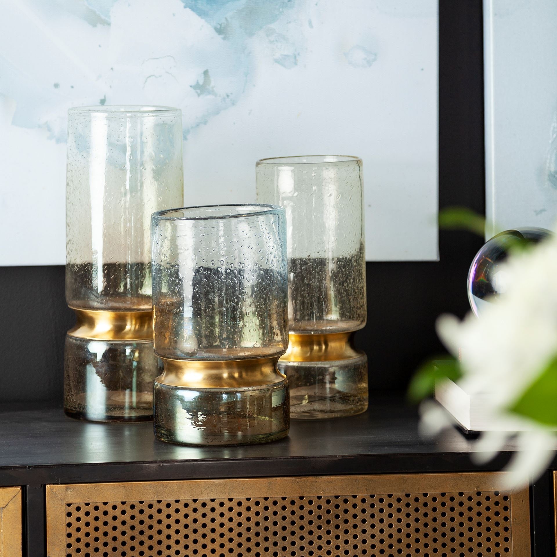 13" Gold Abstract Cylinder Metal Table Vase - Loft&Timber